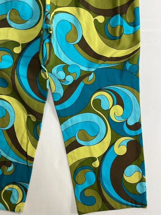 Talbots Turquoise & Lime Crop Pants 8 Psychedelic Bold Swirl Stretch Paisley - Picture 10 of 16